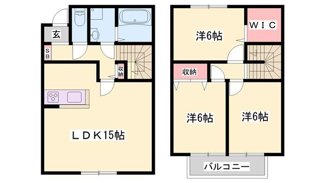 エクレール田寺B棟(3LDK/2階)の間取り写真