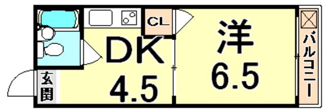 エメラルド東難波(1DK/4階)の間取り写真