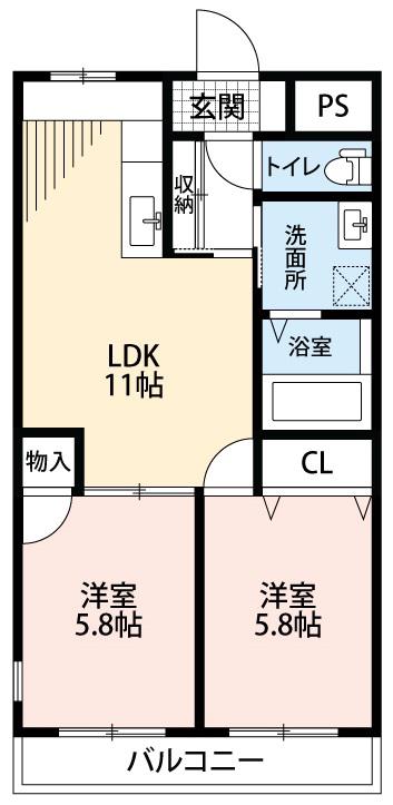 CHELINI(2LDK/1階)の間取り写真