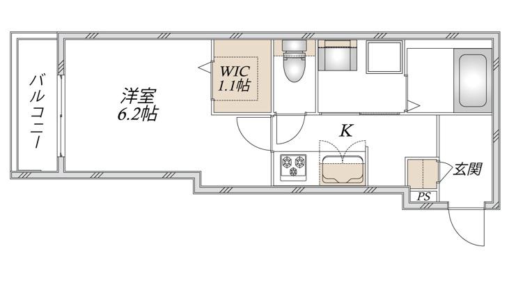 モアノ橘(1K/2階)の間取り写真