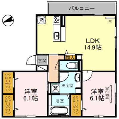AGERATE B棟(2LDK/2階)の間取り写真