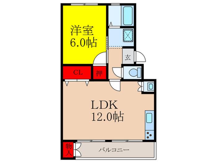 マンション摂(1LDK/2階)の間取り写真