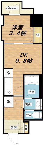 DIMORA靭公園(1DK/2階)の間取り写真
