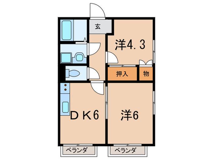 メイプル門戸(2DK/2階)の間取り写真