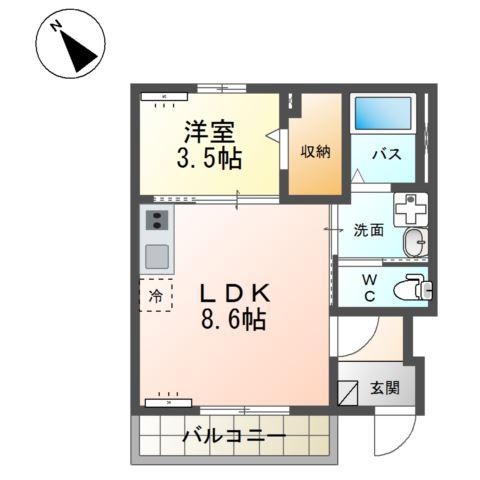 JR常磐線 牛久駅 徒歩31分 2階建 築2年(1LDK/1階)の間取り写真