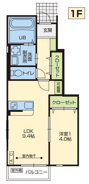 リジエール花巻(1LDK/1階)の間取り写真