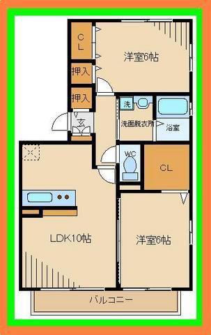 ベルジュノー是政(2LDK/1階)の間取り写真