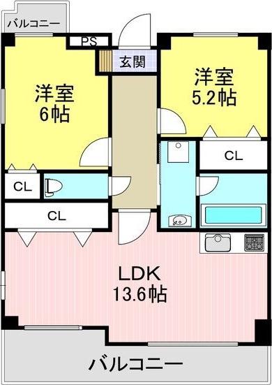 グランドール(2LDK/2階)の間取り写真