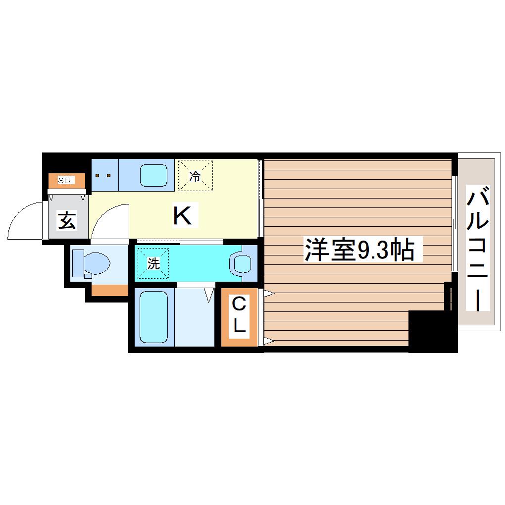 長町1丁目マンション(1K/4階)の間取り写真