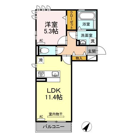 クレアンジュ B(1LDK/2階)の間取り写真