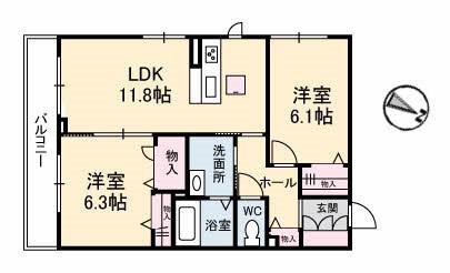 GRANTAGE下関III(2LDK/3階)の間取り写真