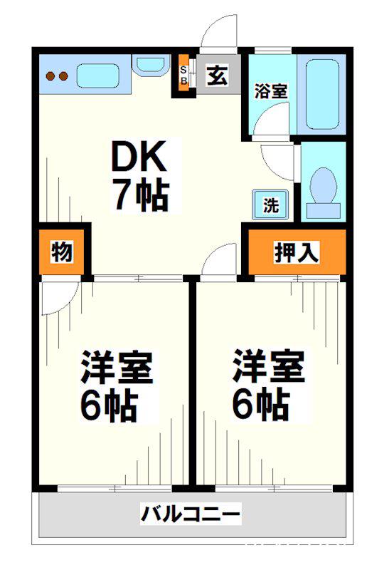 シティハイムつるしろ(2DK/1階)の間取り写真