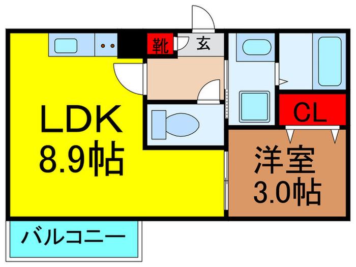 ジーメゾン寝屋川市秦町アリビオ(1LDK/3階)の間取り写真