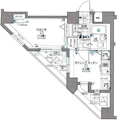 日神デュオステージ笹塚東館(1DK/9階)の間取り写真