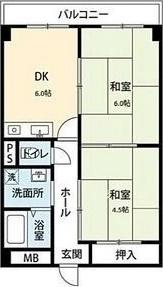 コーポ桜の町(2DK/3階)の間取り写真