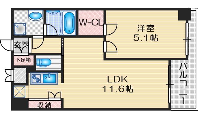 ノルデンハイム江坂(1LDK/5階)の間取り写真