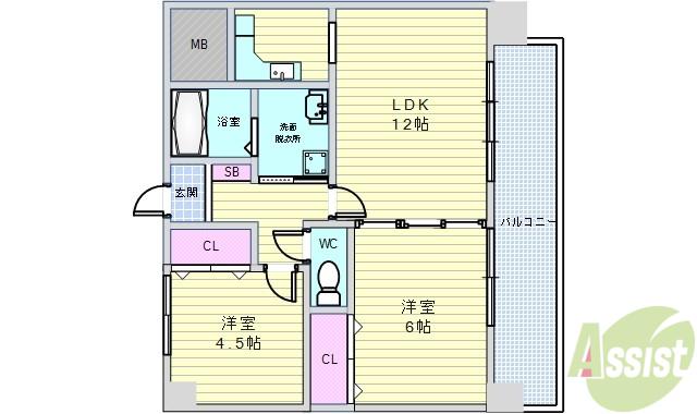 ルグラン服部(2LDK/5階)の間取り写真