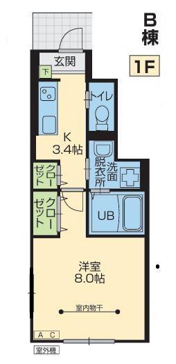 ELESIS花巻B棟(1K/1階)の間取り写真