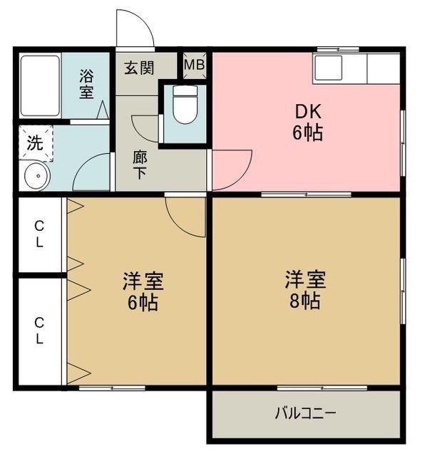 クレール(2DK/2階)の間取り写真