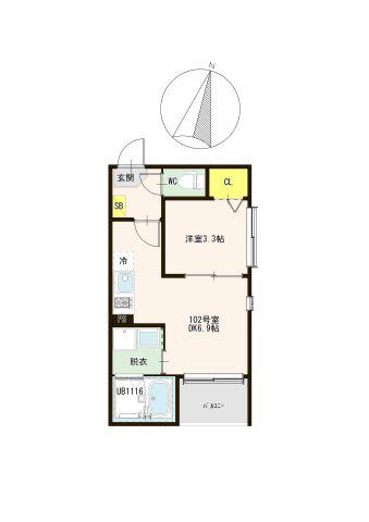 LUXE一之江(1DK/1階)の間取り写真