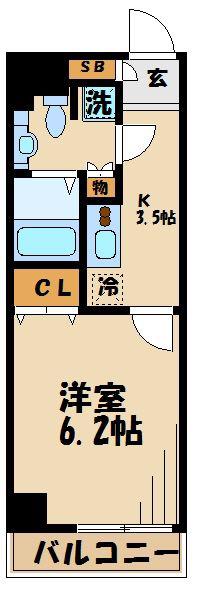 LUXE千歳船橋(1K/2階)の間取り写真