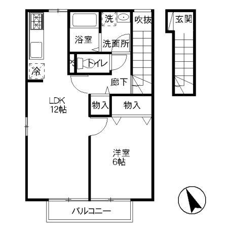 セジュールブランシェC(1LDK/2階)の間取り写真
