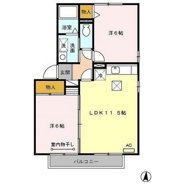 パルスII(2LDK/1階)の間取り写真