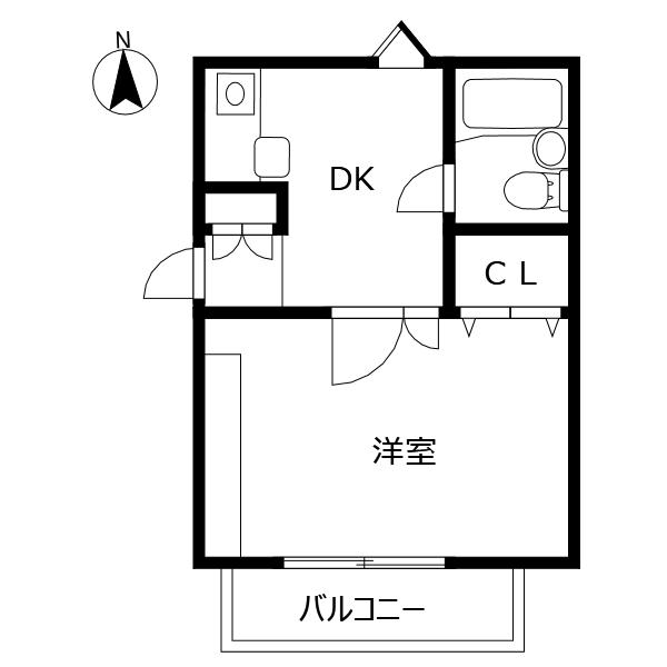 論田レインボーハイツ(1DK/2階)の間取り写真