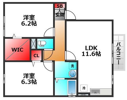 ウエストリヴァ―II(2LDK/1階)の間取り写真
