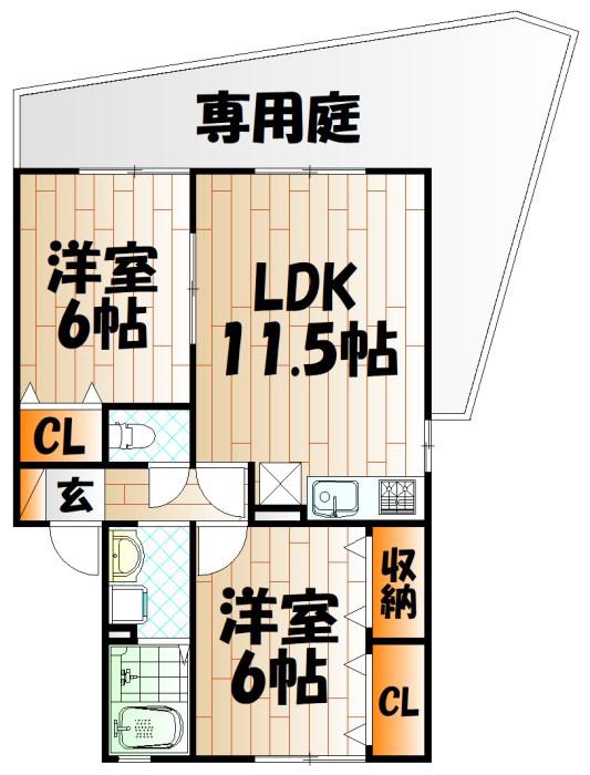 ヒルサイドテラス(2LDK/1階)の間取り写真