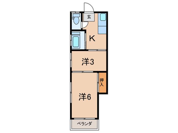 小中コーポ(2K/2階)の間取り写真