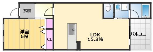 クロトリハイツ(1LDK/2階)の間取り写真