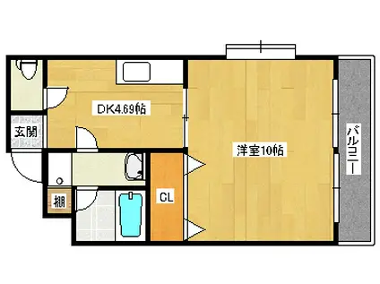 グランドメゾン西本(1DK/4階)の間取り写真