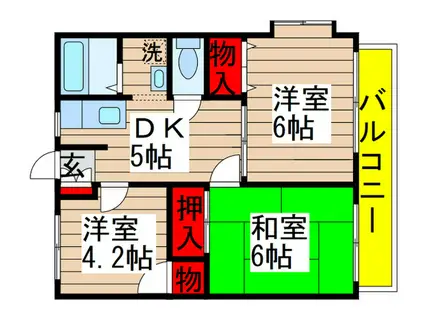 グリーンホーム風間(3DK/2階)の間取り写真