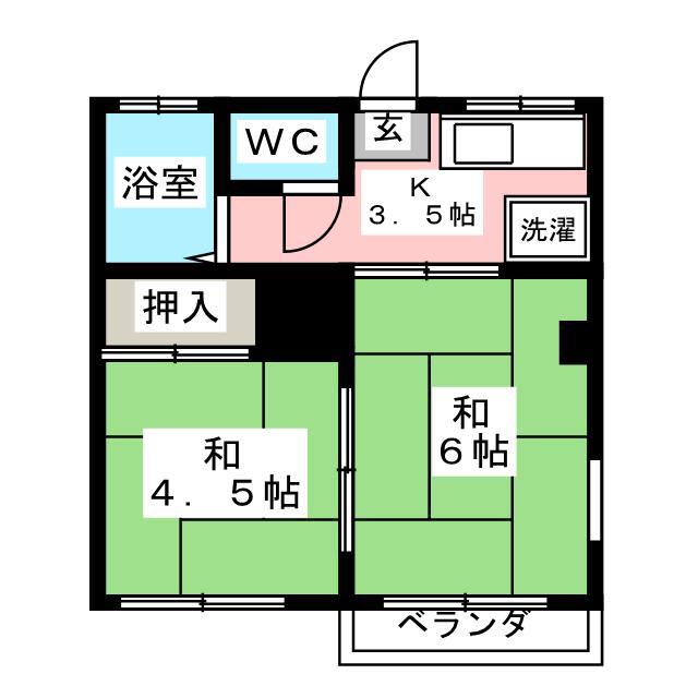 コスモハイツベアー(2K/2階)の間取り写真