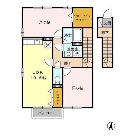 グランモアかがり B棟(2LDK/2階)の間取り写真