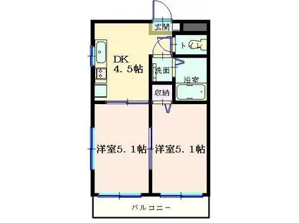 ベルウッドマンション2号館(2DK/2階)の間取り写真