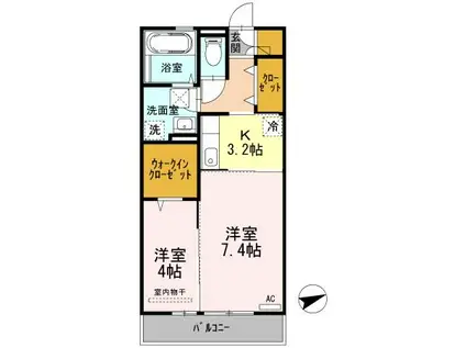 カーサ フェリーチェ(2K/1階)の間取り写真