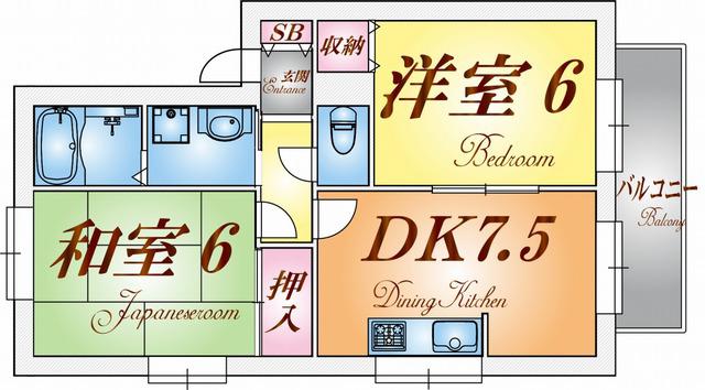 エクセルハイツ桃山(2DK/2階)の間取り写真