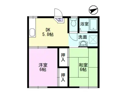 グリーンハイツ一色B(2DK/2階)の間取り写真