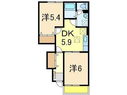 ハイネス(2DK/1階)の間取り写真