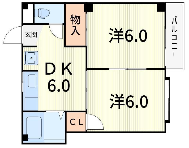 コーポ葵A棟(2DK/2階)の間取り写真