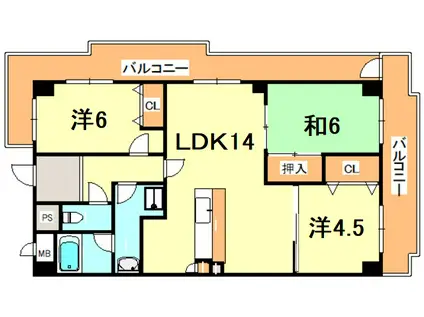 コモンパレス清水が丘(3LDK/4階)の間取り写真
