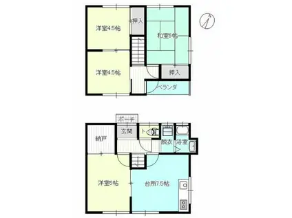 奈良津テラスハウス(4SDK/1階)の間取り写真