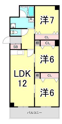 芦屋プラザ(3LDK/1階)の間取り写真