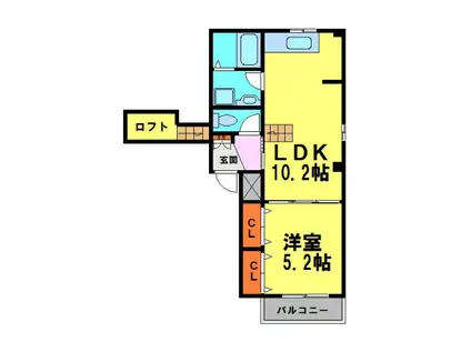 COMFORT上の町(1LDK/2階)の間取り写真