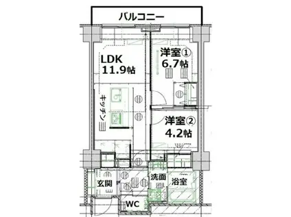 シティコート目黒(2LDK/6階)の間取り写真