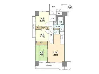 グランデージ住之江(3LDK/10階)の間取り写真