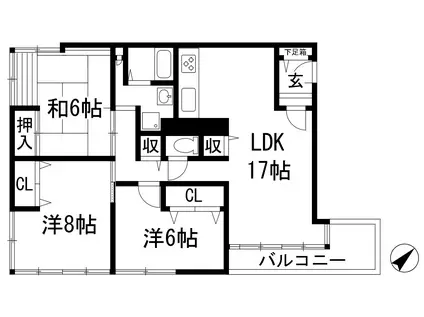 西宝仁川マンション(3LDK/2階)の間取り写真