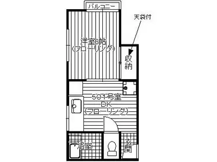 河原ビル(1K/5階)の間取り写真